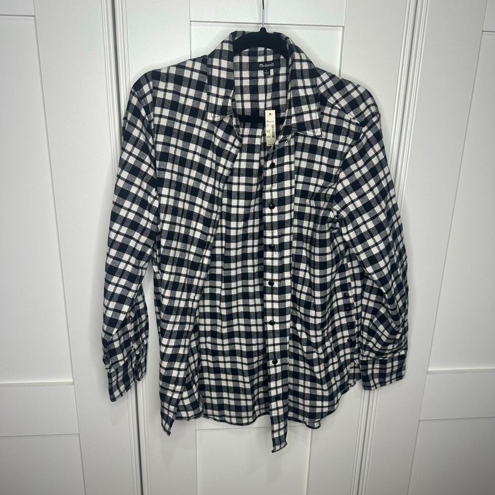 NWT Madewell Black Plaid Button Up Size Large (z1)